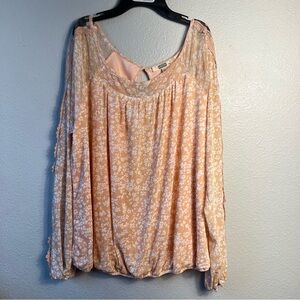 Gimmicks‎ by BKE bohemian Pink Ruffled Flutter Sleeve Blouse sz XL crochet